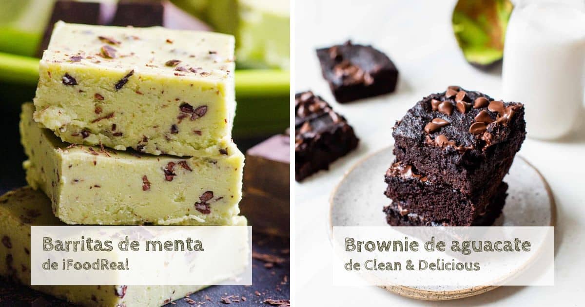 Postres con aguacate brownies y barritas de menta